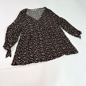 The Nine by HATCH Top Womens Large Black & Red Floral Print V-Neck Maternity Pep